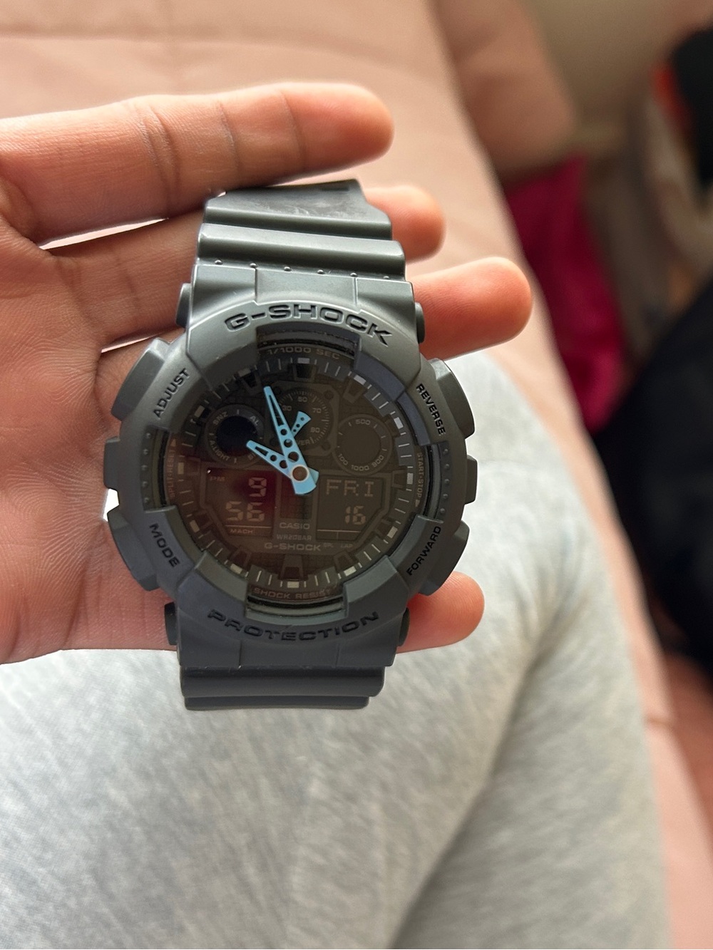 G-Shock Gray Watch with Light Blue Hands